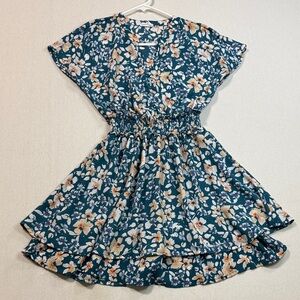 Sienna Sky Floral Mini Dress in Blue and Cream